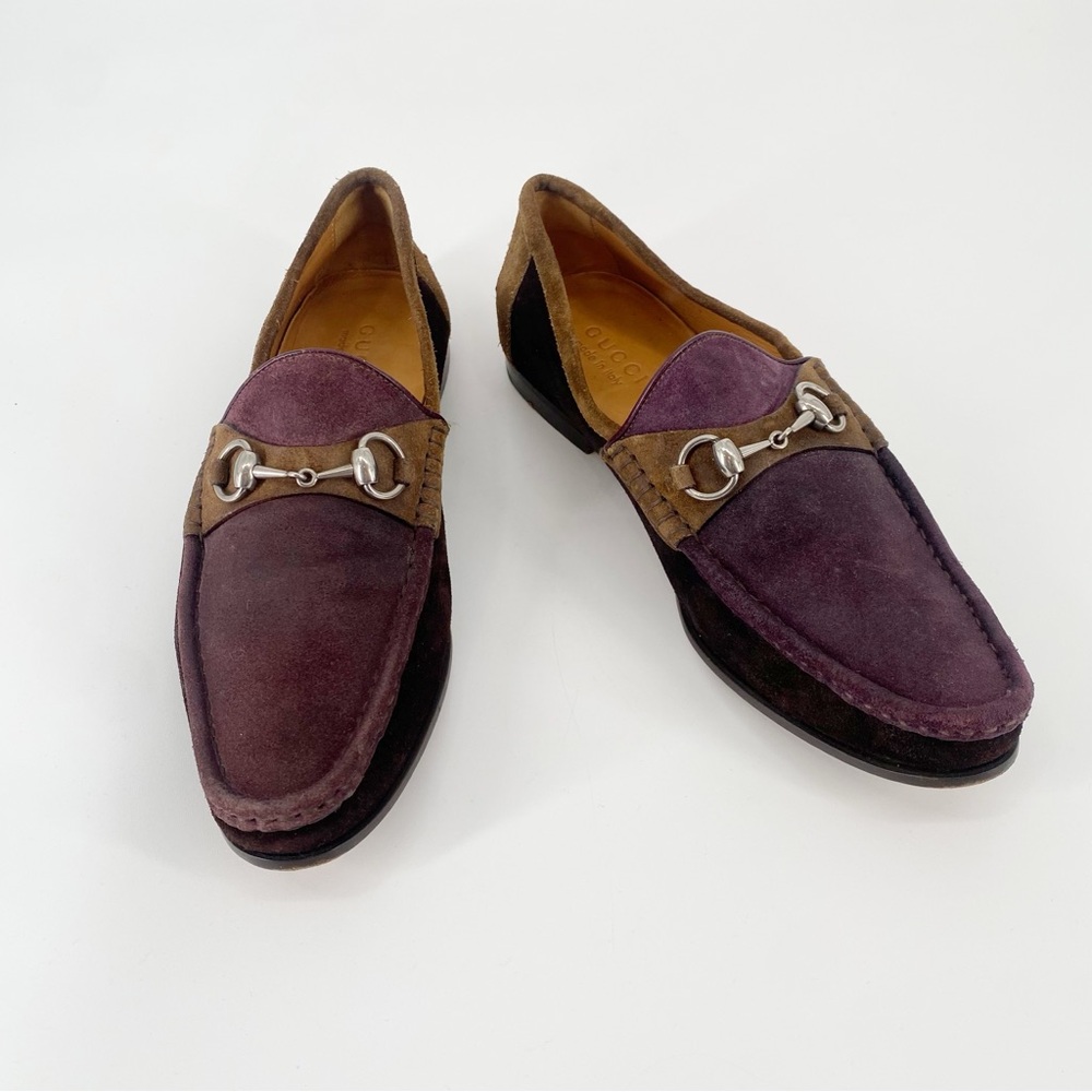 Gucci Men's Purple & Brown Suede Horsebit Loafers Made in Italy Size 9.5 D